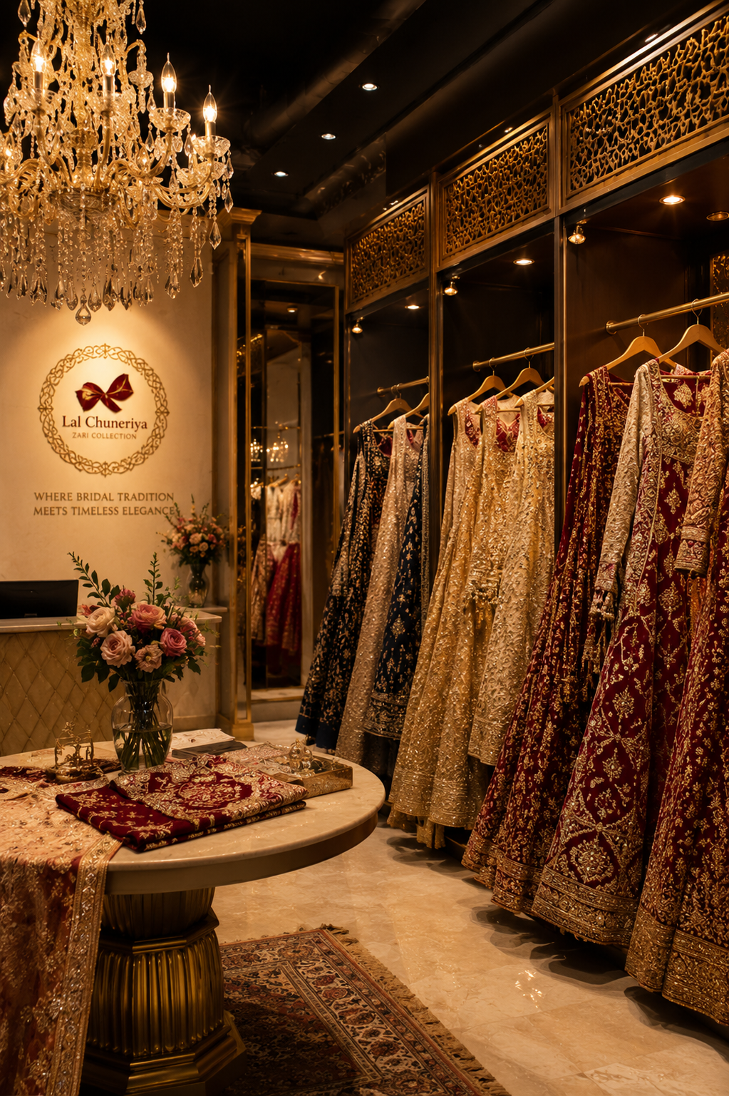Bridal portrait in ivory and gold zari embroidered ensemble, Lal Chuneriya Zari Collection